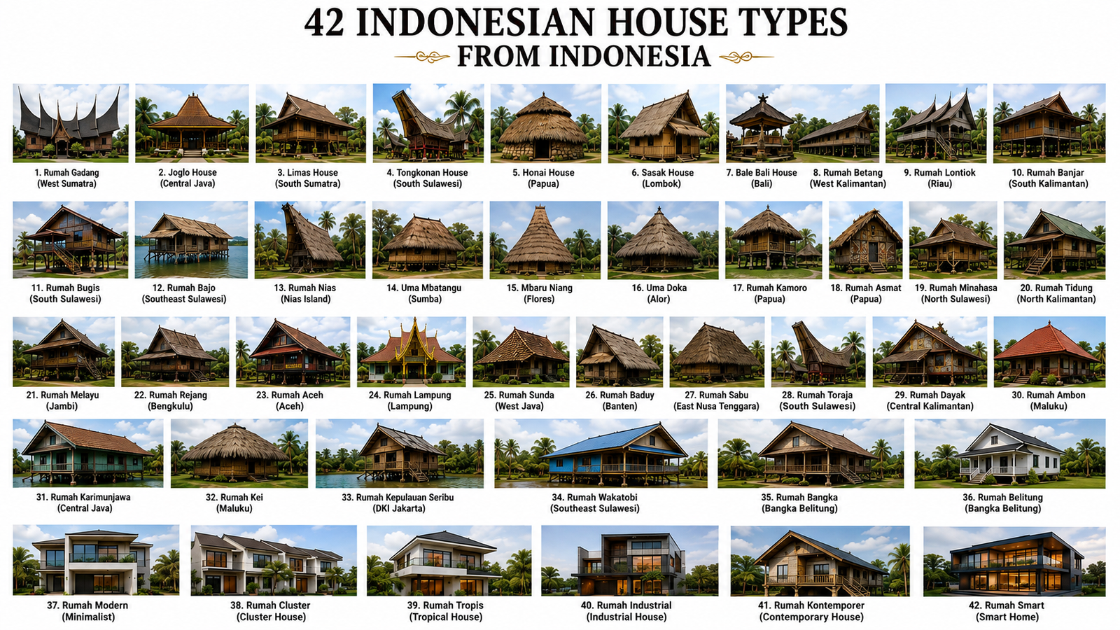 Indonesian Architecture: 42 House Typologies vs. 38 Official Provincial Houses