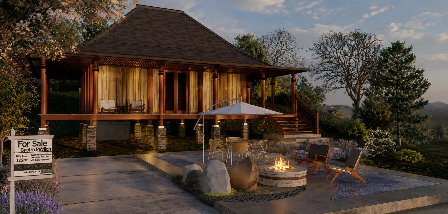 Sunset Horizon Teak Wood Estate Pavilion
