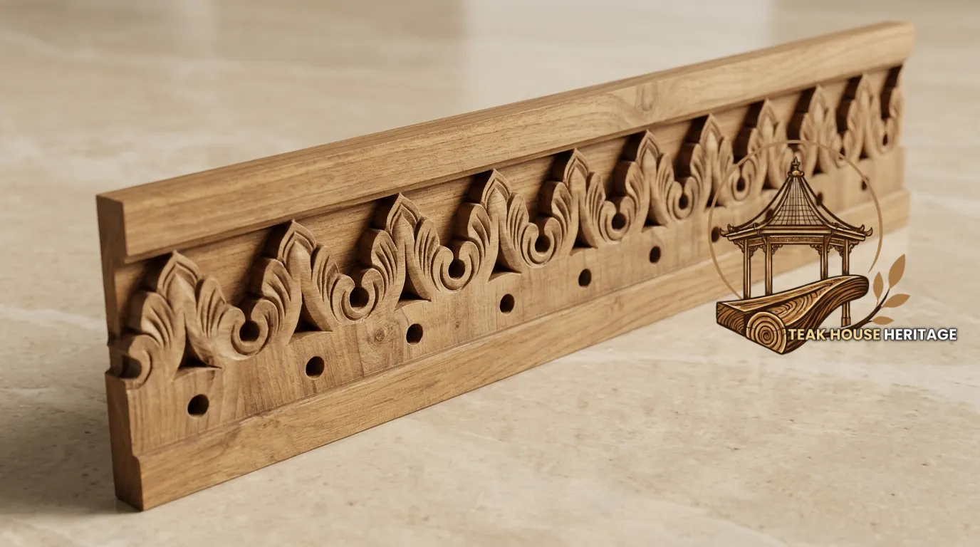 Perforated Leaf Motif Teak Wood Fascia Lisplang