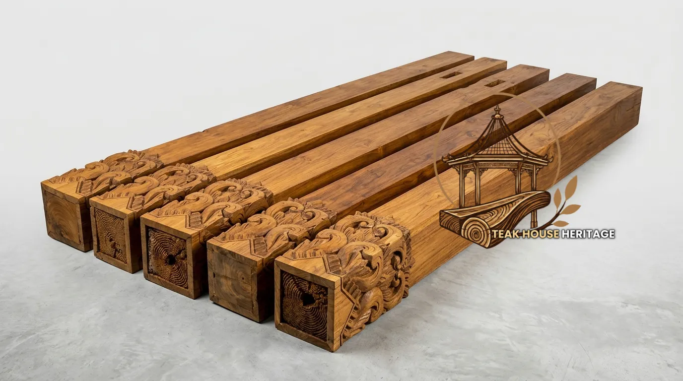 Carved Capital Solid Teak Wood Soko Support Column